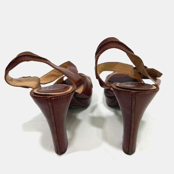 Frye Samantha Seam brown leather ankle strap platform heel sandal - Picture 4 of 10